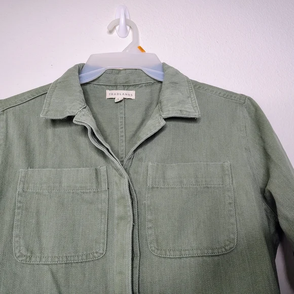 Tradlands Avocado Green Cotton Utility Jumpsuit Sz L - Picture 5 of 16